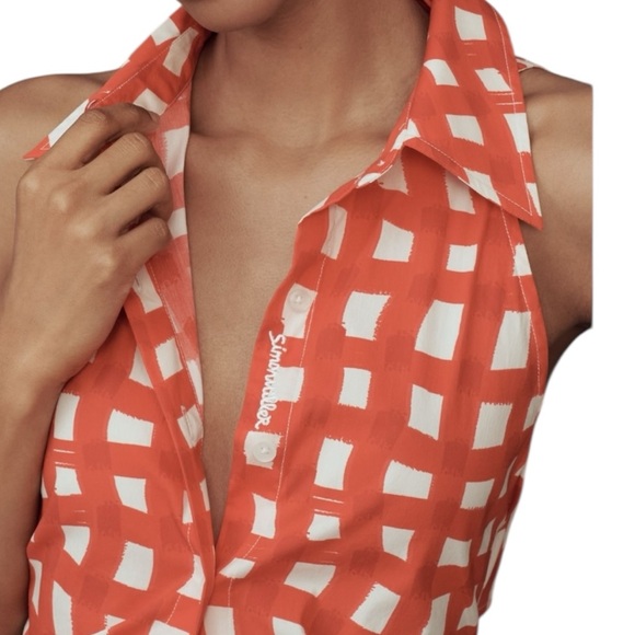 Simon Miller Shirt Loch Orange Checkered Sleeveless Button down Top Size Large - Picture 4 of 10
